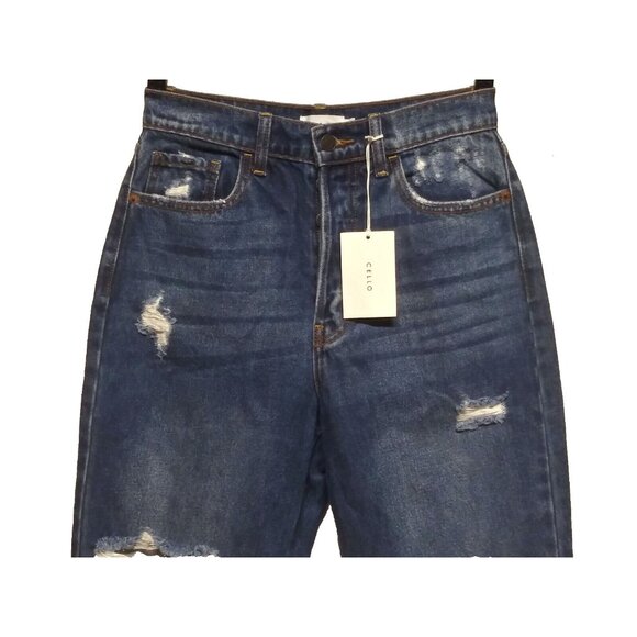 NWT Cello Dad Jeans Super High Rise Sz 3 Distressed destroyed ripped baggy blue - Picture 6 of 16